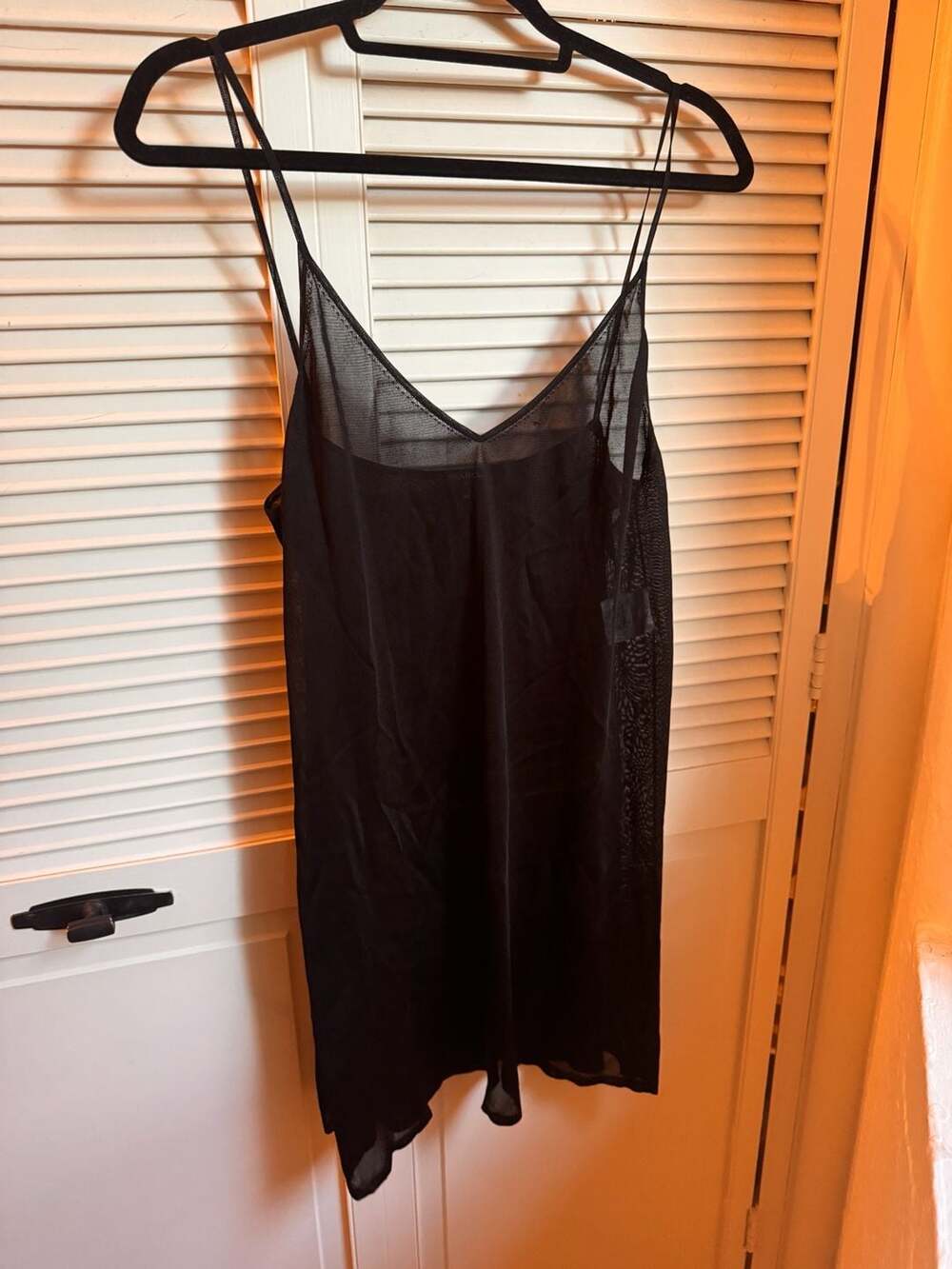 Chanel Black Silk Blend Sheer V-Neck Slip Dress Size 46